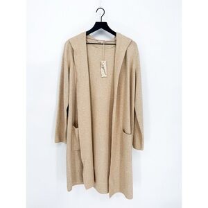 NWT Mystree Minimalist Neutral Longline Knit Hooded Open Cardigan Large